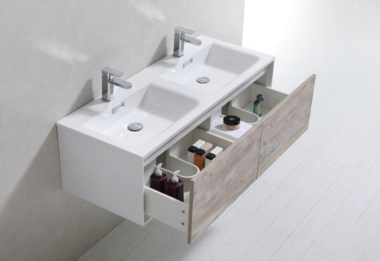 KubeBath Divario 48 in. Nature Wood Wall Mount Modern Bathroom Vanity, D48NW