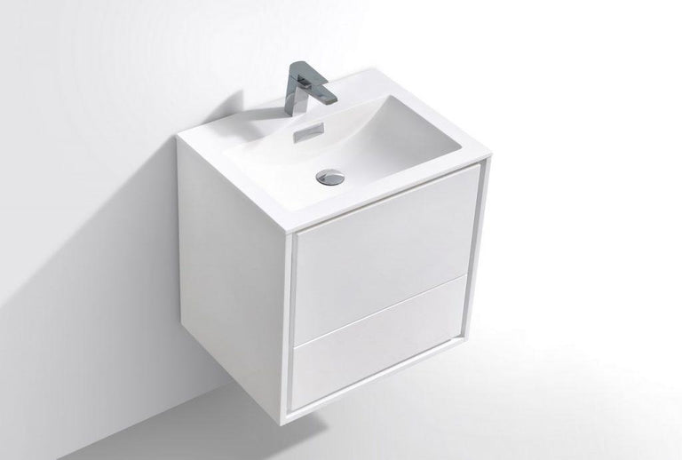 KubeBath De Lusso 24 in. Wall Mount Modern Bathroom Vanity - High Glossy White, DL24-GW