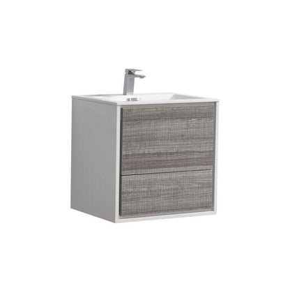 KubeBath De Lusso 24 in. Wall Mount Modern Bathroom Vanity - Ash Gray, DL24-HGASH