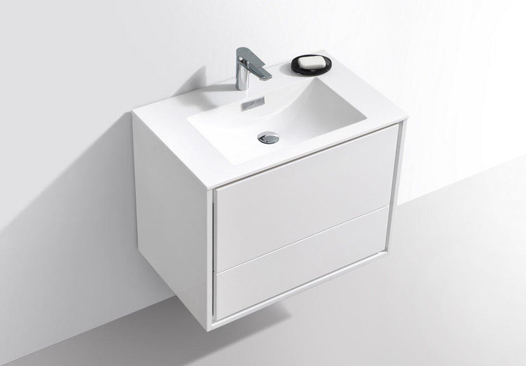 KubeBath DeLusso 30 in. Wall Mount Modern Bathroom Vanity - High Glossy White, DL30-GW