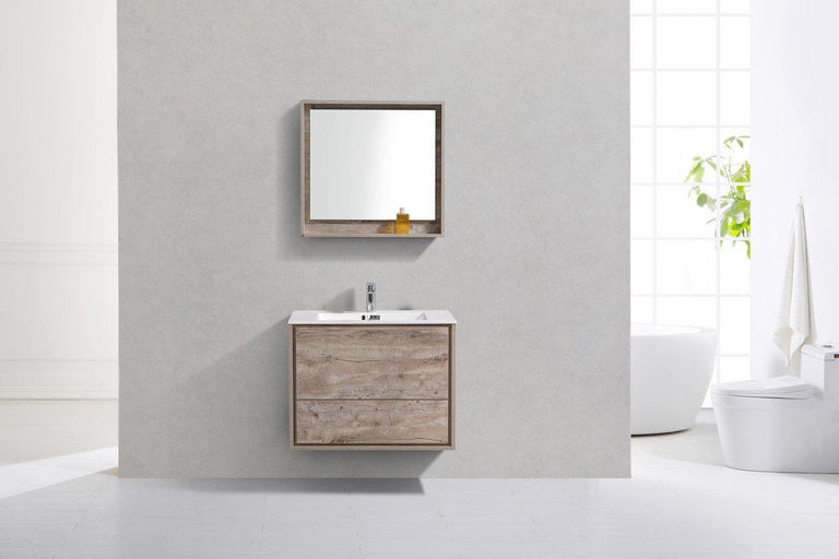 KubeBath De Lusso 30 in. Wall Mount Modern Bathroom Vanity - Nature Wood, DL30-NW