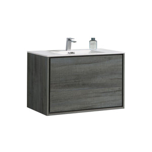 KubeBath De Lusso 36 in. Wall Mount Modern Bathroom Vanity - Ocean Gray, DL36-BE