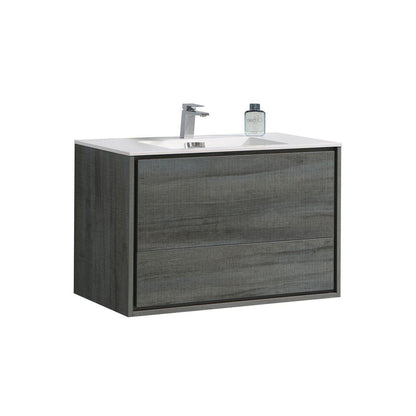KubeBath De Lusso 36 in. Wall Mount Modern Bathroom Vanity - Ocean Gray, DL36-BE