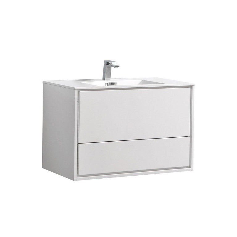 KubeBath De Lusso 36 in. Wall Mount Modern Bathroom Vanity - High Gloss White, DL36-GW