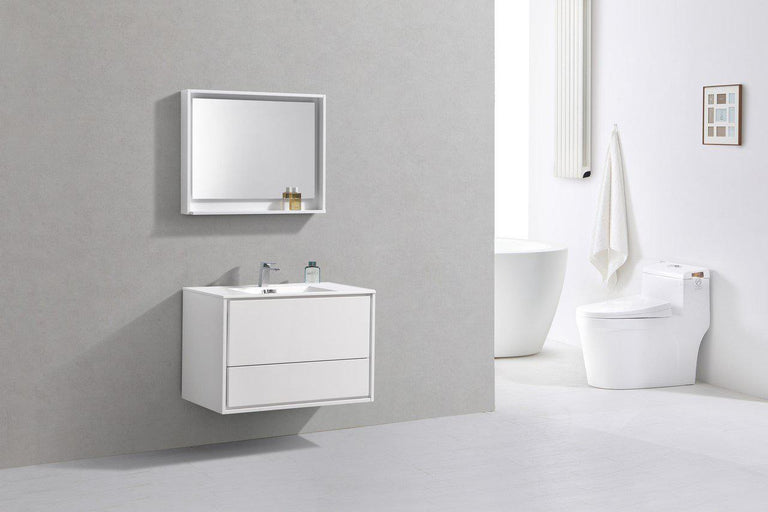 KubeBath De Lusso 36 in. Wall Mount Modern Bathroom Vanity - High Gloss White, DL36-GW