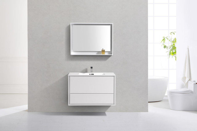 KubeBath De Lusso 36 in. Wall Mount Modern Bathroom Vanity - High Gloss White, DL36-GW