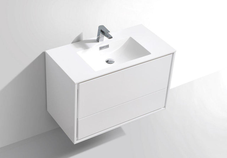 KubeBath De Lusso 36 in. Wall Mount Modern Bathroom Vanity - High Gloss White, DL36-GW