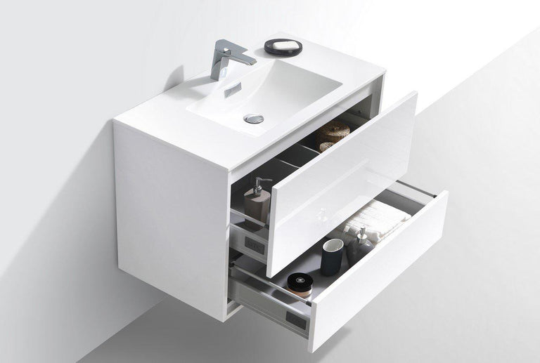 KubeBath De Lusso 36 in. Wall Mount Modern Bathroom Vanity - High Gloss White, DL36-GW