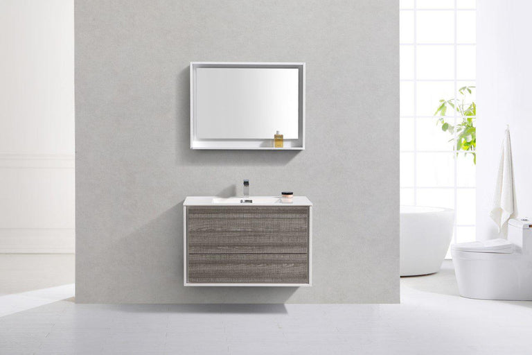 KubeBath De Lusso 36 in. Wall Mount Modern Bathroom Vanity - Ash Gray, DL36-HGASH