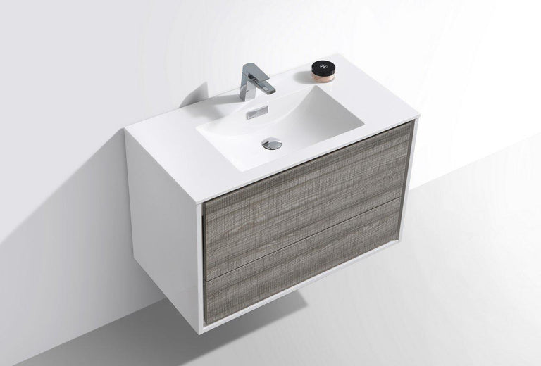 KubeBath De Lusso 36 in. Wall Mount Modern Bathroom Vanity - Ash Gray, DL36-HGASH