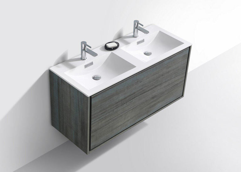 KubeBath De Lusso 48 in. Double Sink Wall Mount Modern Bathroom Vanity - Ocean Gray, DL48D-BE
