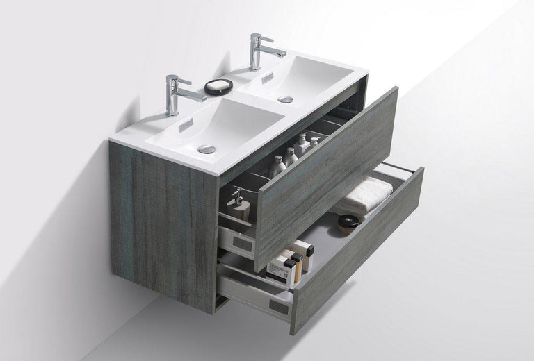 KubeBath De Lusso 48 in. Double Sink Wall Mount Modern Bathroom Vanity - Ocean Gray, DL48D-BE