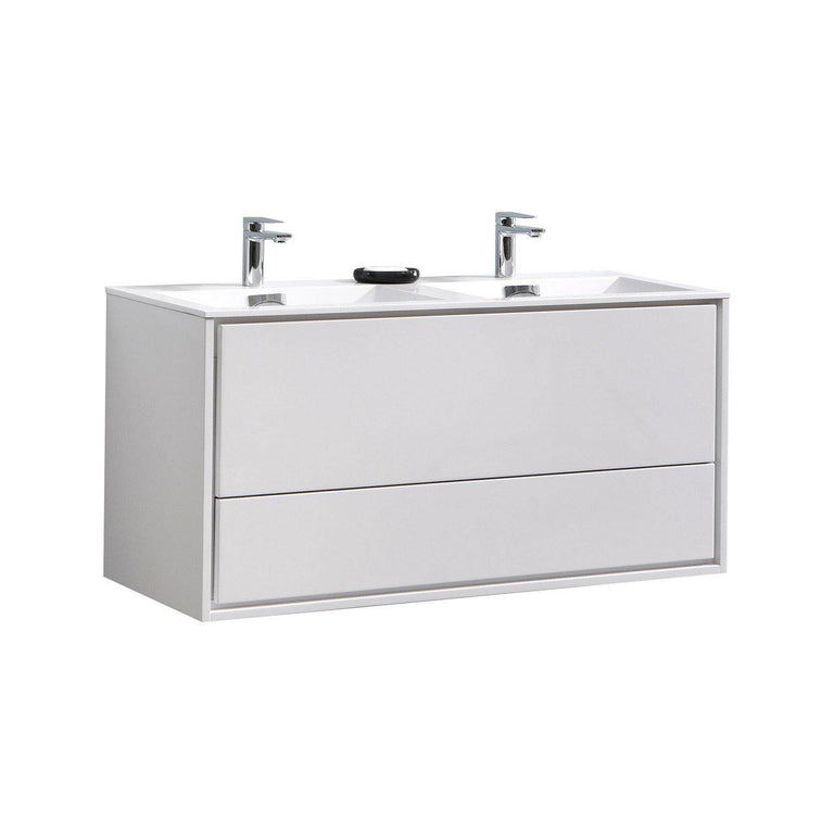 Kube Bath De Lusso 48 in. Double Sink Wall Mount Modern Bathroom Vanity - High Glossy White, DL48D-GW