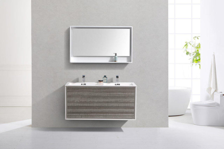 KubeBath DeLusso 48 in. Double Sink Wall Mount Modern Bathroom Vanity - Ash Gray, DL48D-HGASH