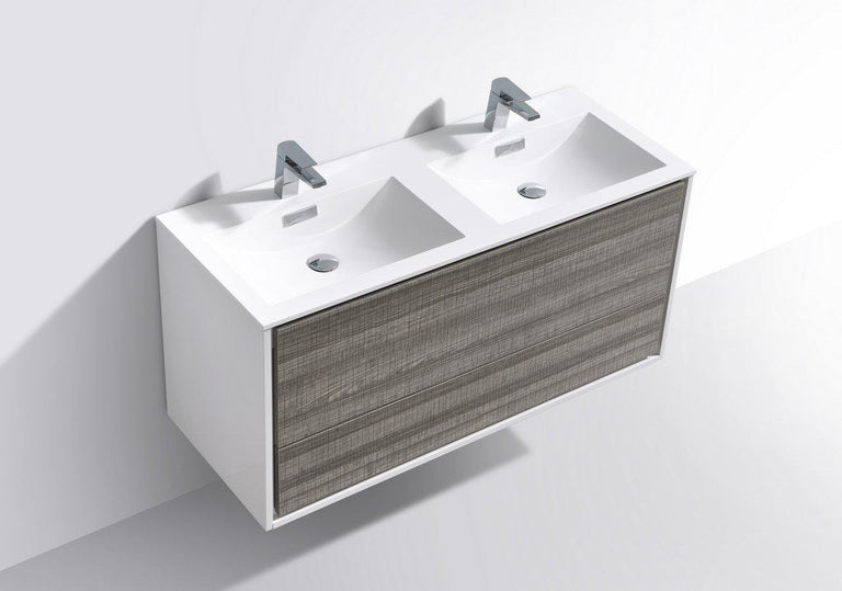 KubeBath DeLusso 48 in. Double Sink Wall Mount Modern Bathroom Vanity - Ash Gray, DL48D-HGASH