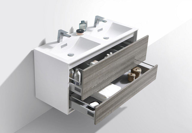 KubeBath DeLusso 48 in. Double Sink Wall Mount Modern Bathroom Vanity - Ash Gray, DL48D-HGASH
