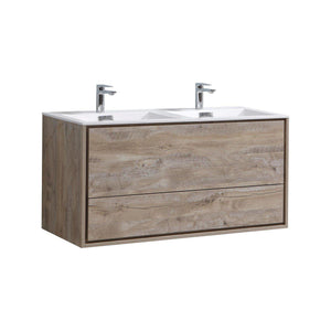 KubeBath DeLusso 48 in. Double Sink Wall Mount Modern Bathroom Vanity - Nature Wood, DL48D-NW