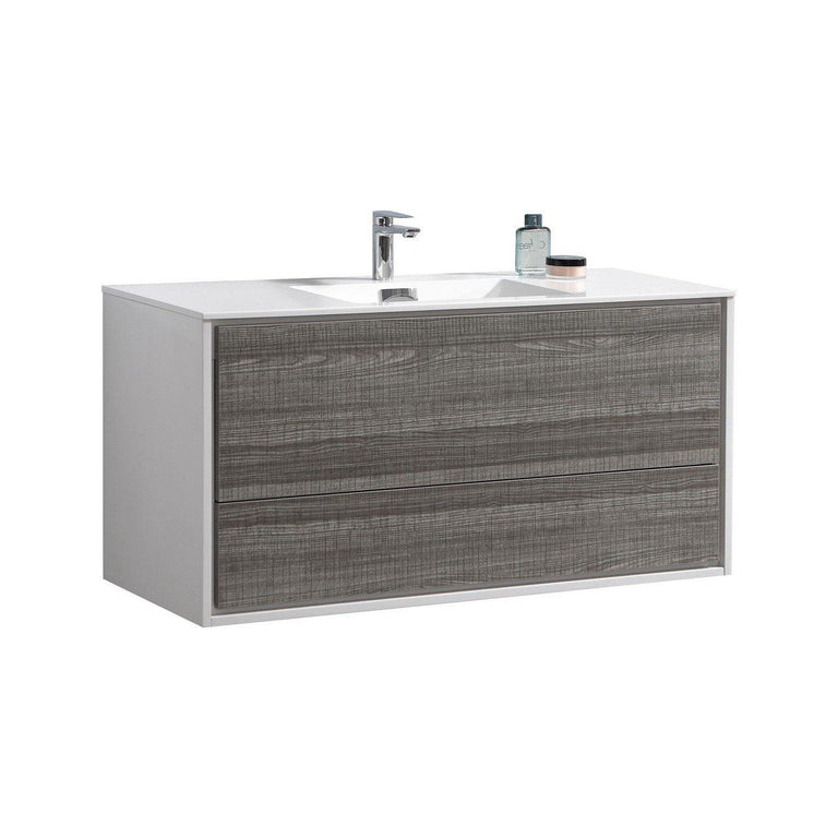 KubeBath DeLusso 48 in. Single Sink Wall Mount Modern Bathroom Vanity - Ash Gray, DL48S-HGASH