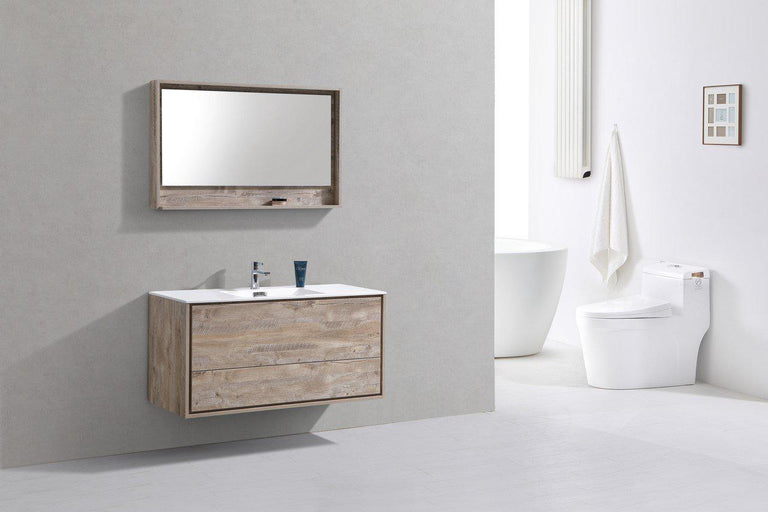 KubeBath DeLusso 48 in. Single Sink Wall Mount Modern Bathroom Vanity - Nature Wood, DL48S-NW