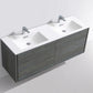 KubeBath De Lusso 60 in. Double Sink Wall Mount Modern Bathroom Vanity - Ocean Gray, DL60D-BE