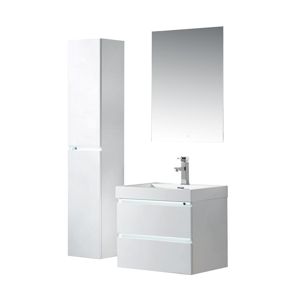 Vanity Art LED Lighted Wall-Hung Single-Sink Vanity With Resin Top, 24"