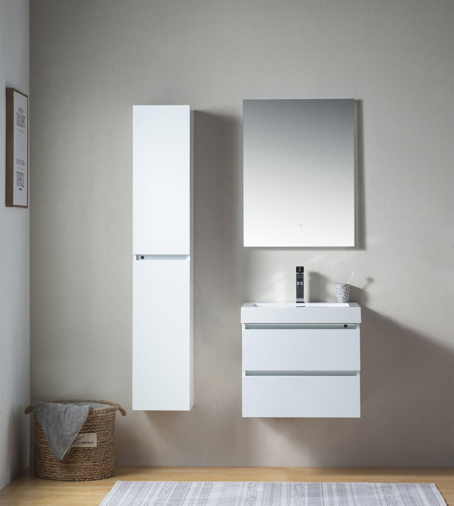 Vanity Art Wall-Hung Single-Sink Bathroom Vanity With Resin Top, 24"