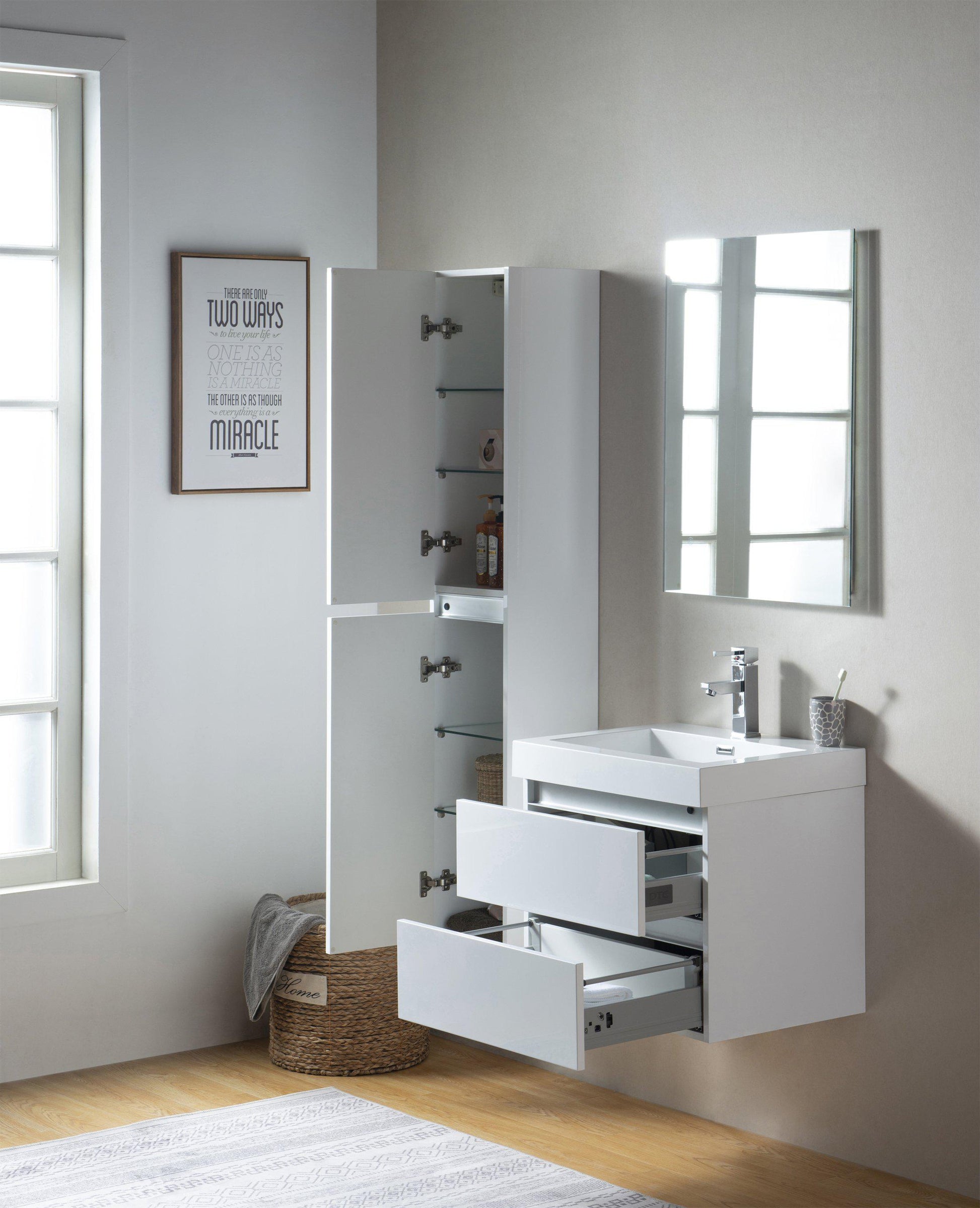 Vanity Art Wall-Hung Single-Sink Bathroom Vanity With Resin Top, 24"