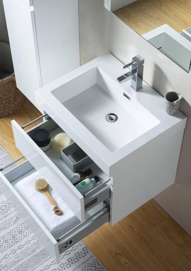 Vanity Art Wall-Hung Single-Sink Bathroom Vanity With Resin Top, 24"
