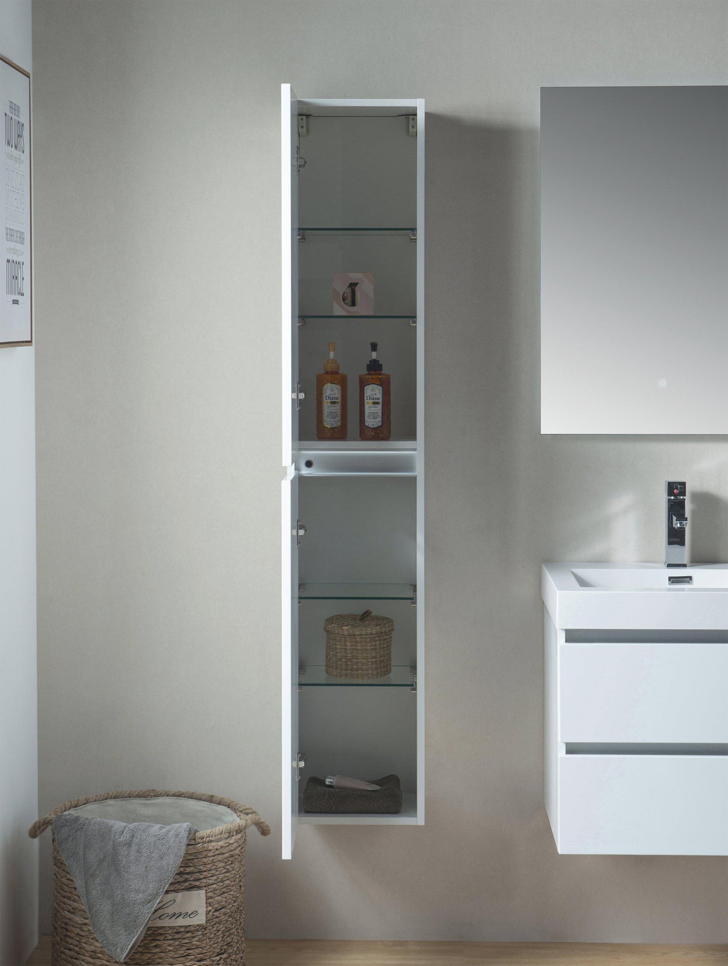 Vanity Art Wall-Hung Single-Sink Bathroom Vanity With Resin Top, 24"