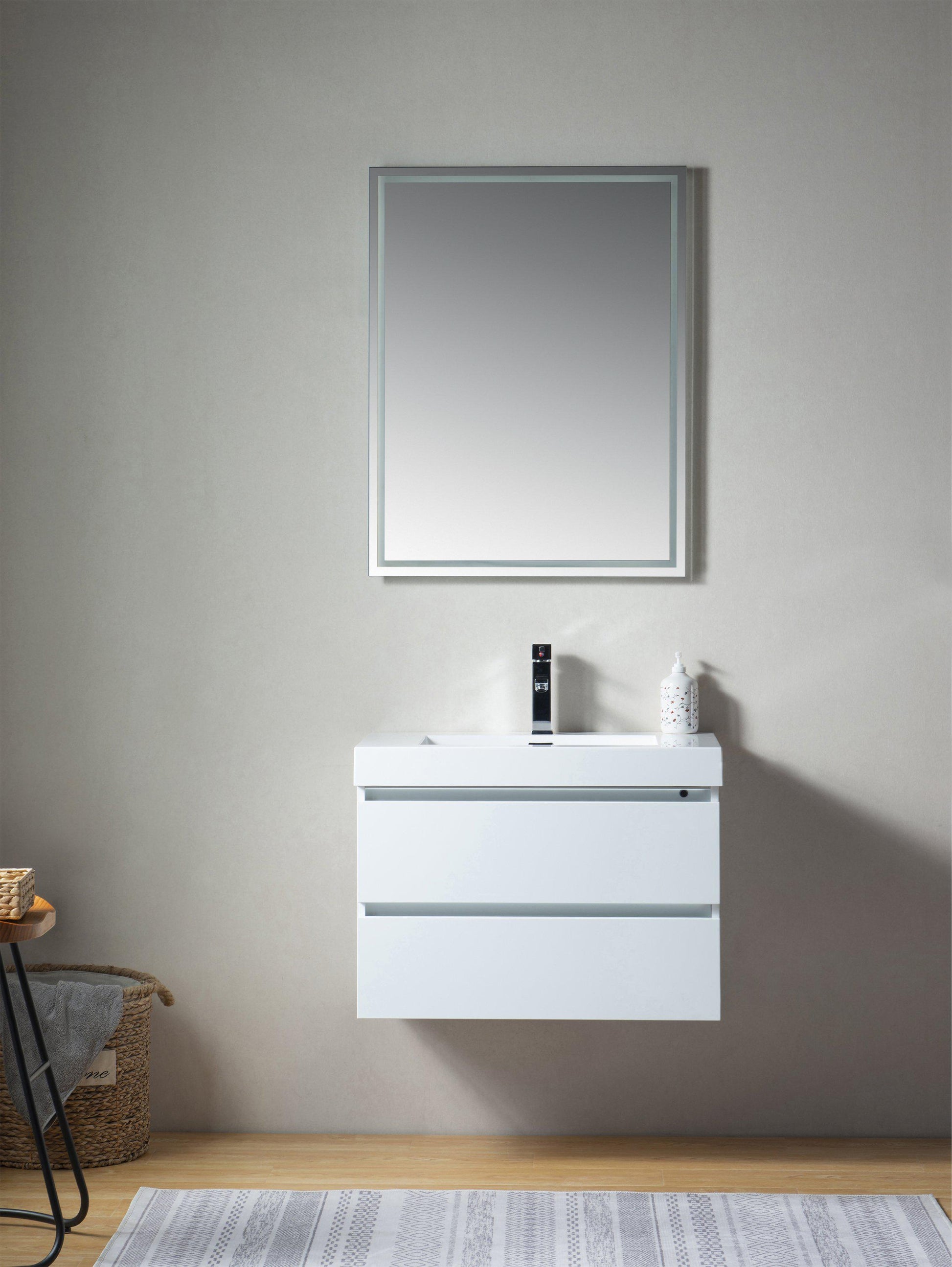 Vanity Art Wall-Hung Single-Sink Bathroom Vanity With Resin Top, 30"