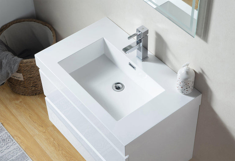 Vanity Art Wall-Hung Single-Sink Bathroom Vanity With Resin Top, 30"