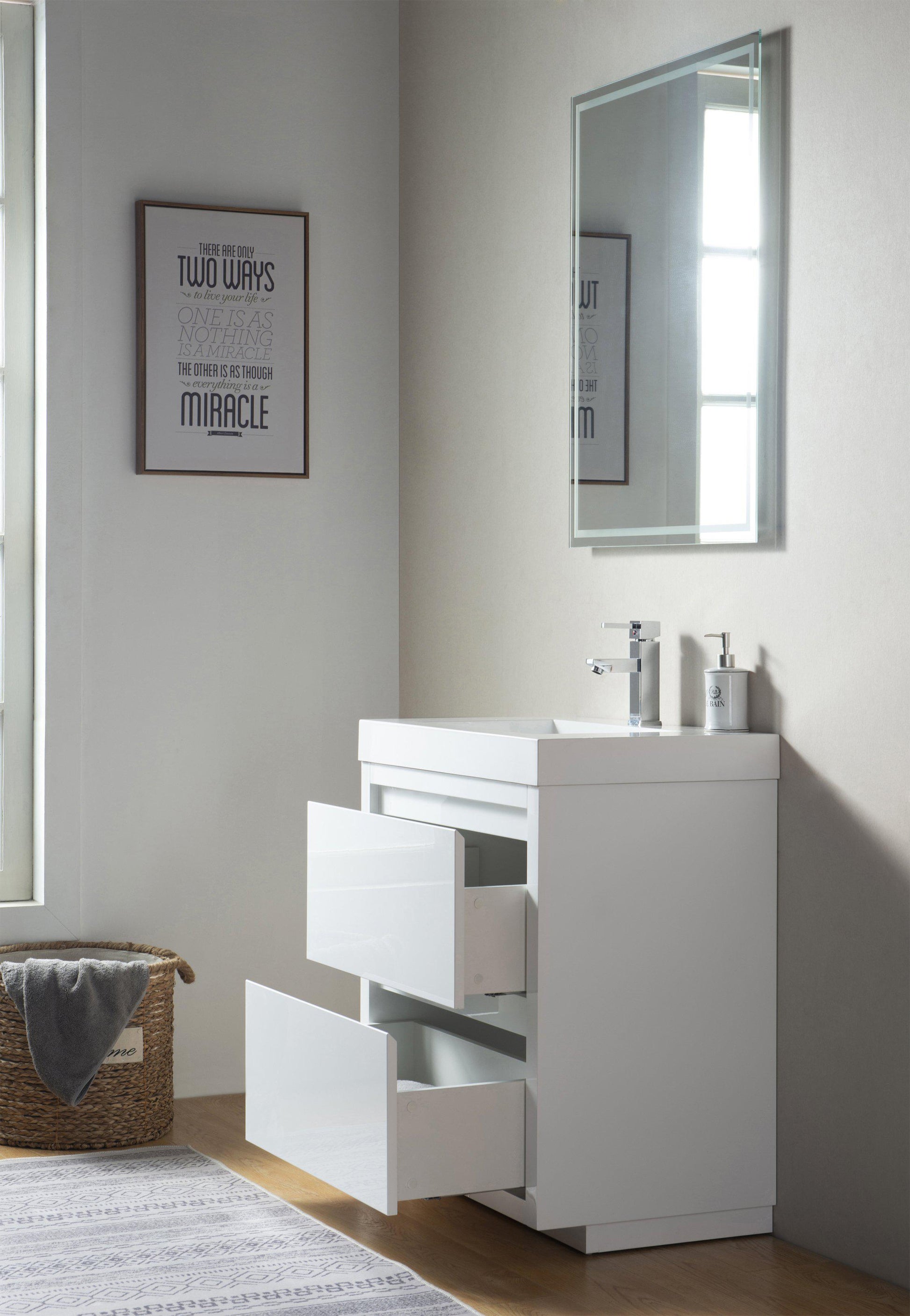 Vanity Art Single-Sink Bathroom Vanity With Resin Top, 30"
