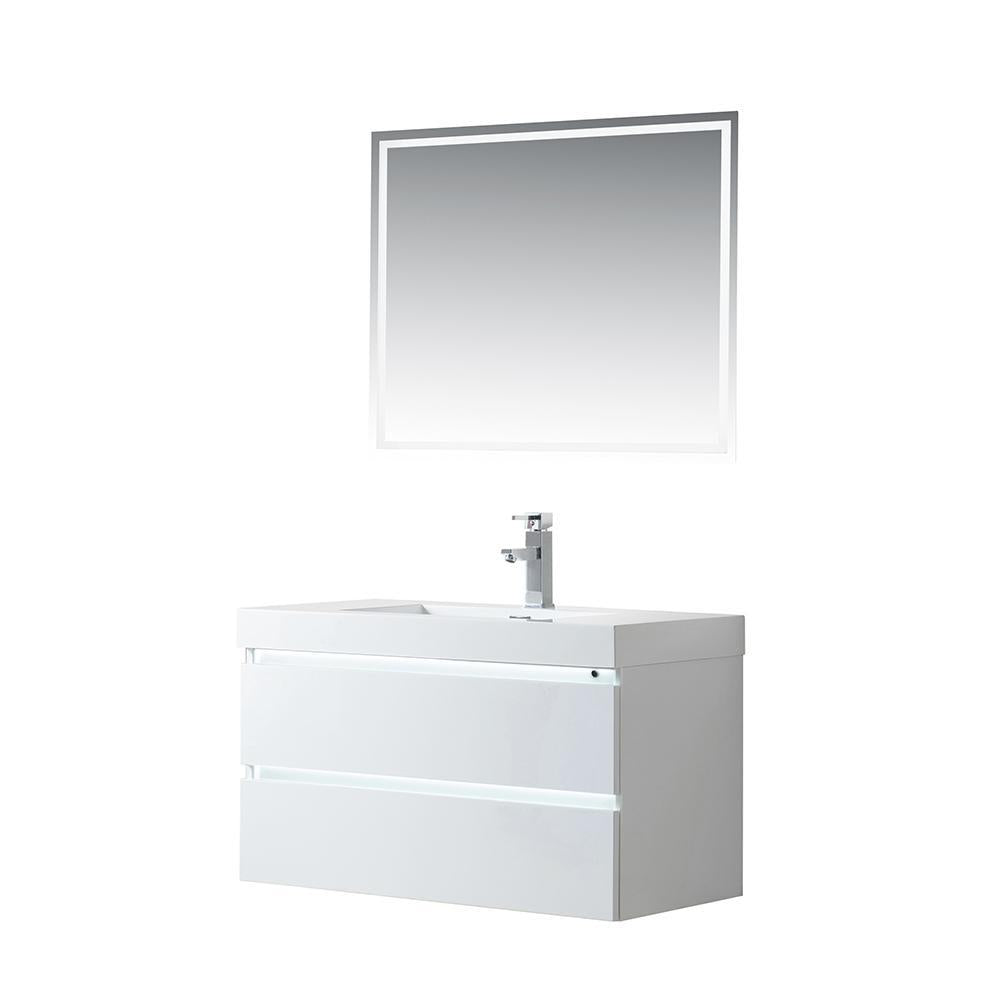 Vanity Art LED Lighted Wall-Hung Single-Sink Vanity With Resin Top, 36"