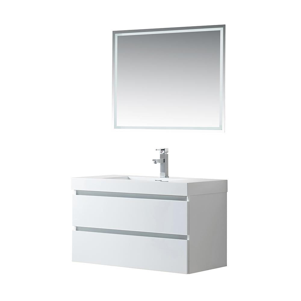 Vanity Art Wall-Hung Single-Sink Bathroom Vanity With Resin Top, 36"