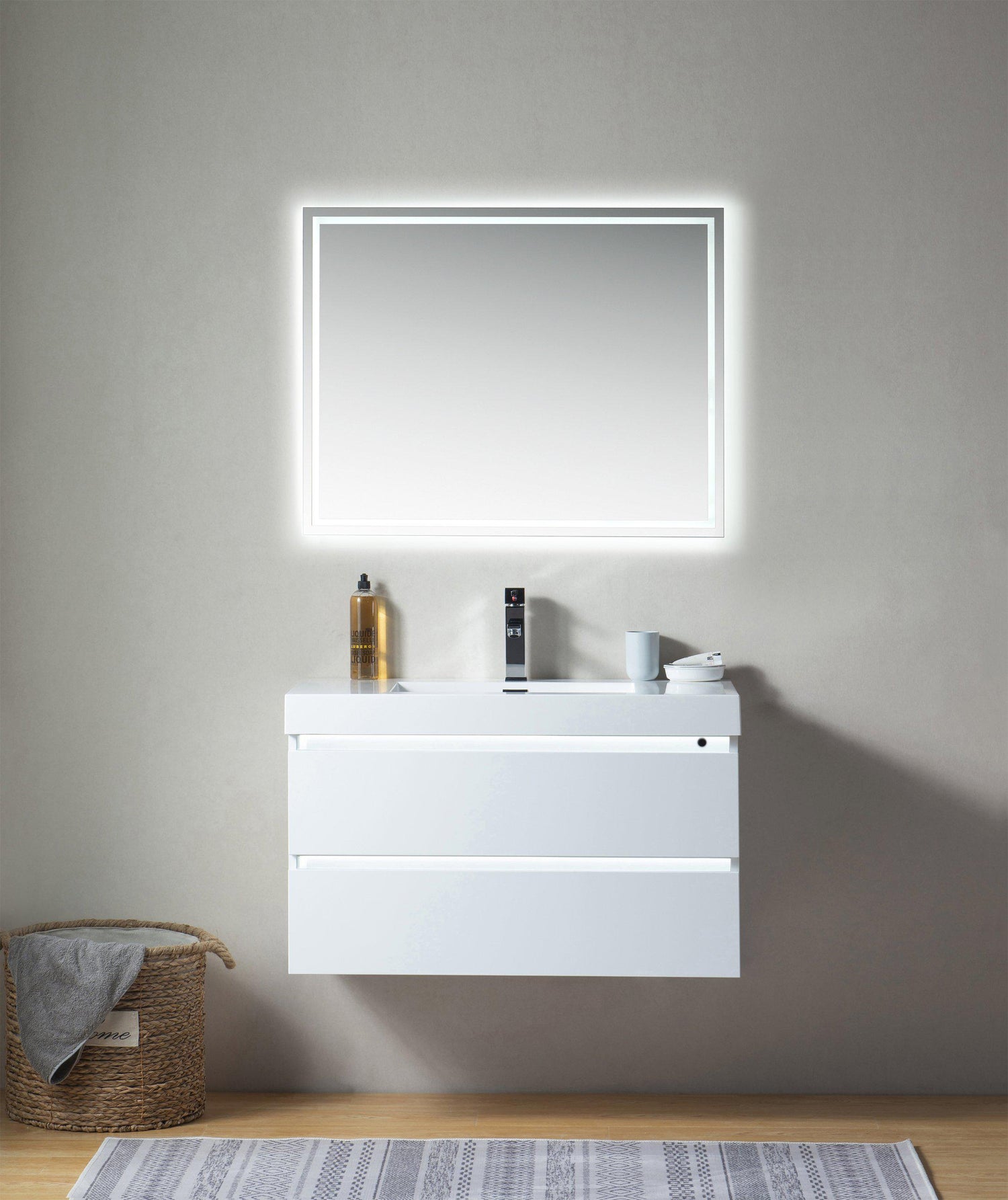 Vanity Art LED Lighted Wall-Hung Single-Sink Vanity With Resin Top, 36"