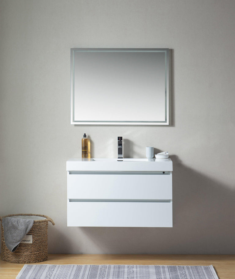 Vanity Art Wall-Hung Single-Sink Bathroom Vanity With Resin Top, 36"