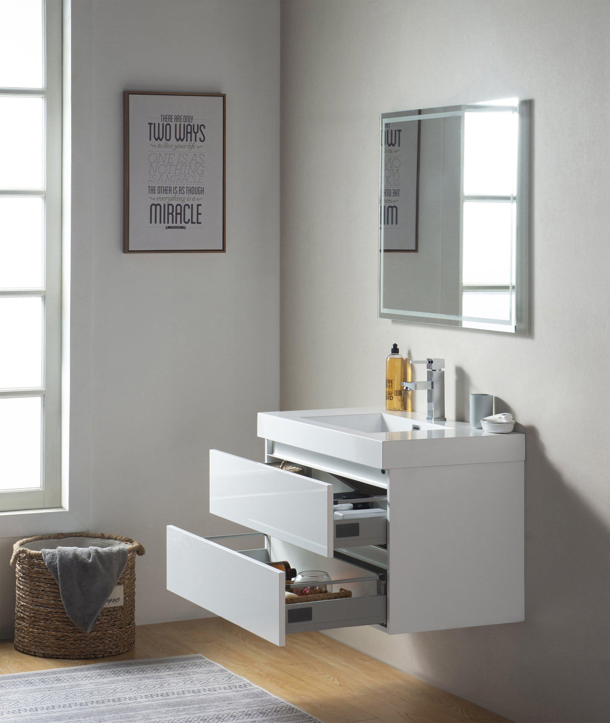 Vanity Art Wall-Hung Single-Sink Bathroom Vanity With Resin Top, 36"