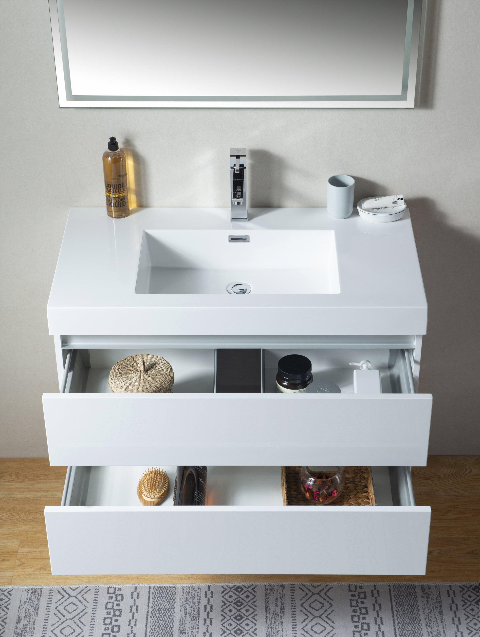 Vanity Art Wall-Hung Single-Sink Bathroom Vanity With Resin Top, 36"