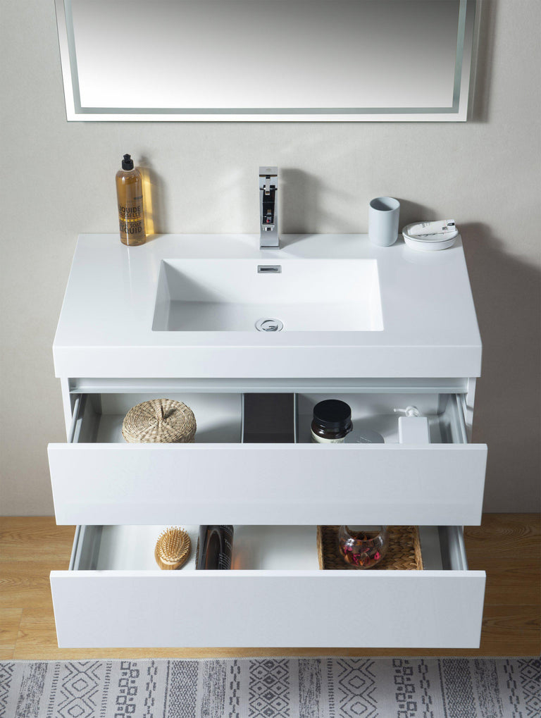 Vanity Art Wall-Hung Single-Sink Bathroom Vanity With Resin Top, 36"