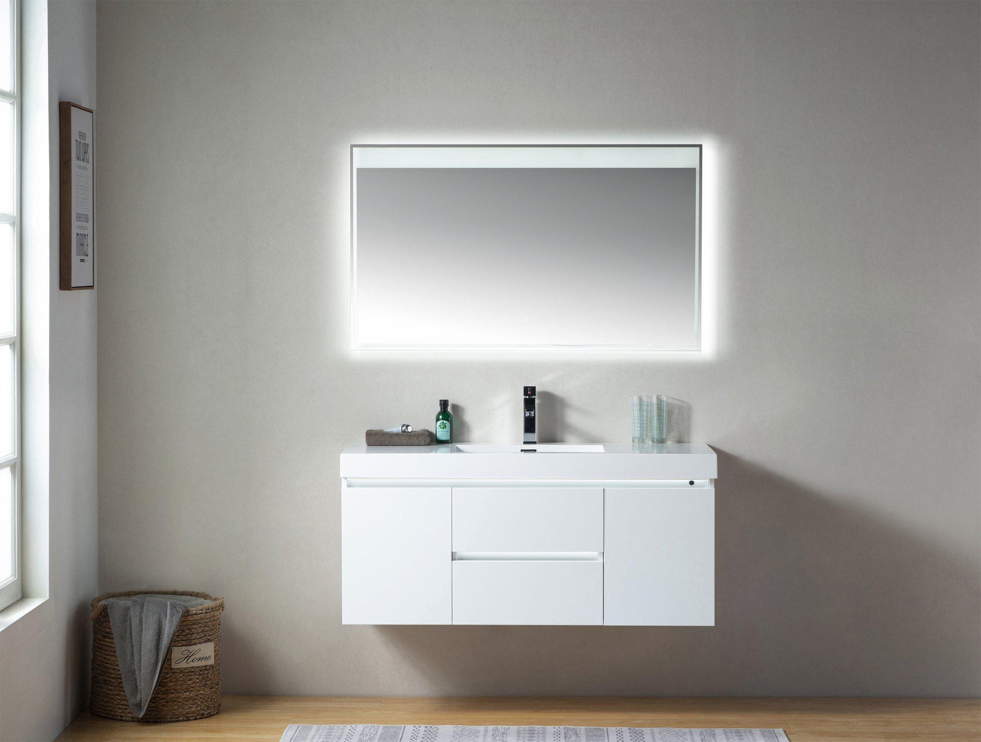 Vanity Art LED Lighted Wall-Hung Single-Sink Vanity With Resin Top, 48"