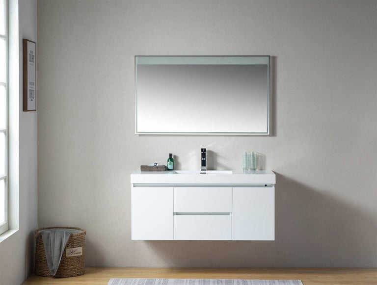 Vanity Art Wall-Hung Single-Sink Bathroom Vanity With Resin Top, 48"