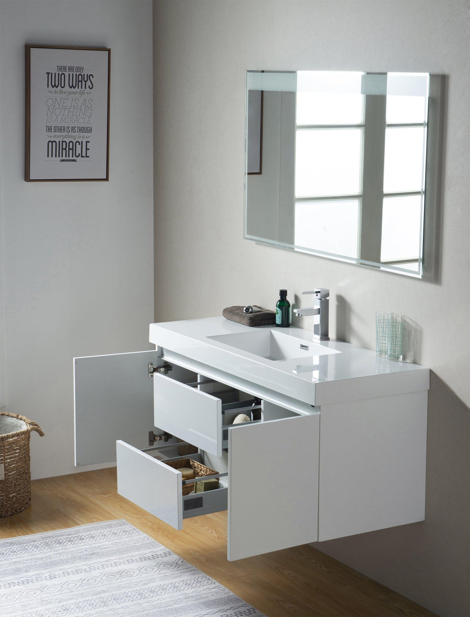 Vanity Art Wall-Hung Single-Sink Bathroom Vanity With Resin Top, 48"