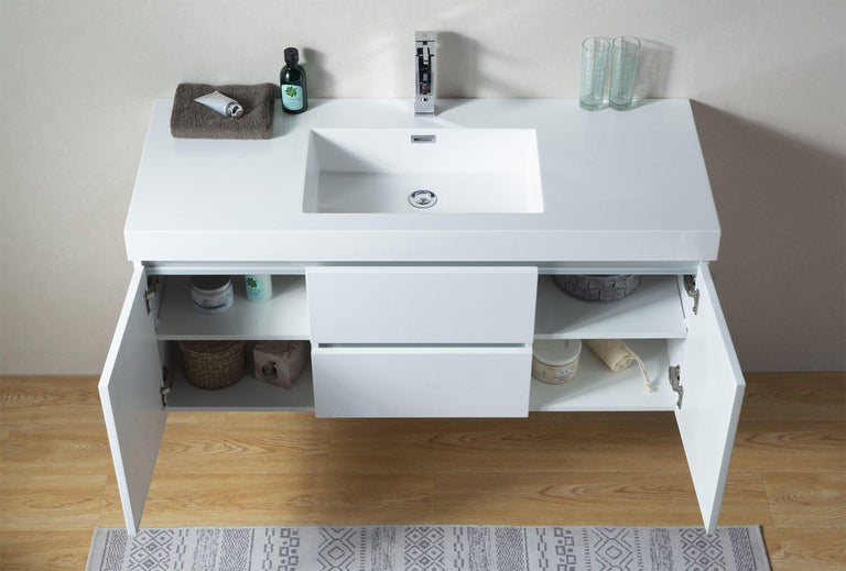 Vanity Art Wall-Hung Single-Sink Bathroom Vanity With Resin Top, 48"