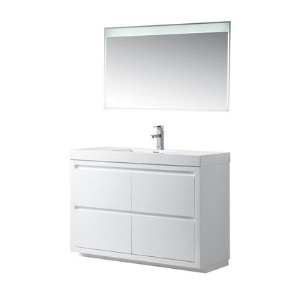 Vanity Art Annecy 48 in. Bathroom Vanity in White with Single Basin Top in White Resin, VA6048WF