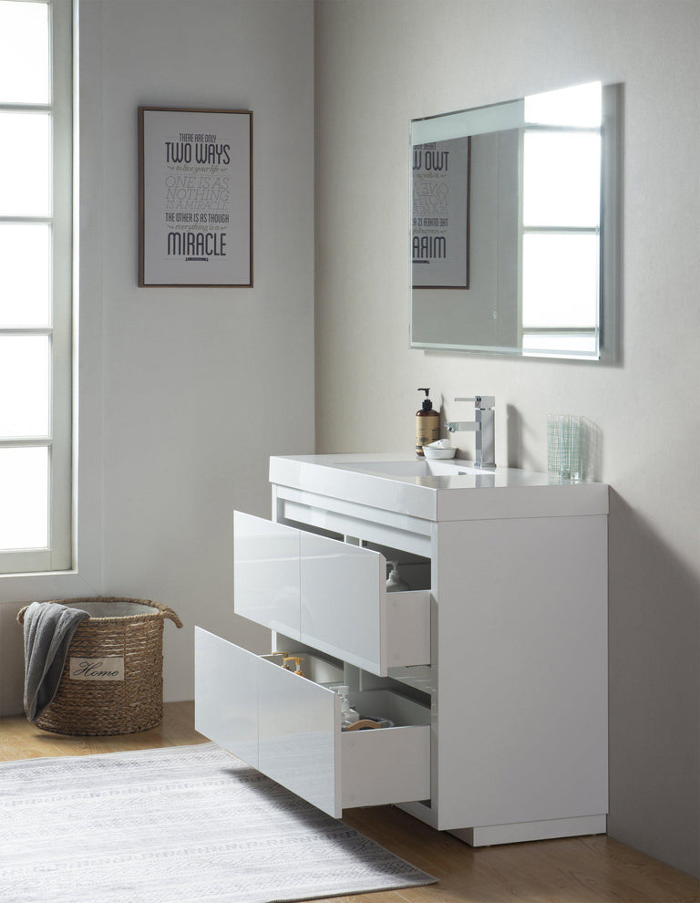 Vanity Art Annecy 48 in. Bathroom Vanity in White with Single Basin Top in White Resin, VA6048WF