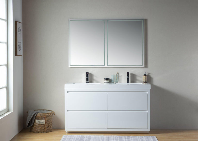 Vanity Art White Resin 60-inch Double Sink Bathroom Vanity