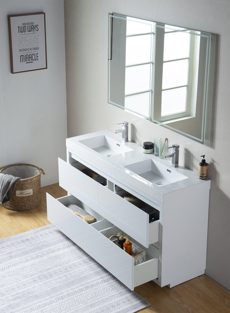 Vanity Art White Resin 60-inch Double Sink Bathroom Vanity