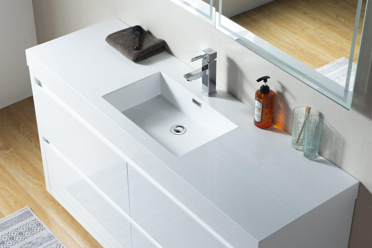 Annecy 60 in. W x 18.5 in. D x 32 in. H Bathroom Vanity in White with Single Basin Top in White Resin