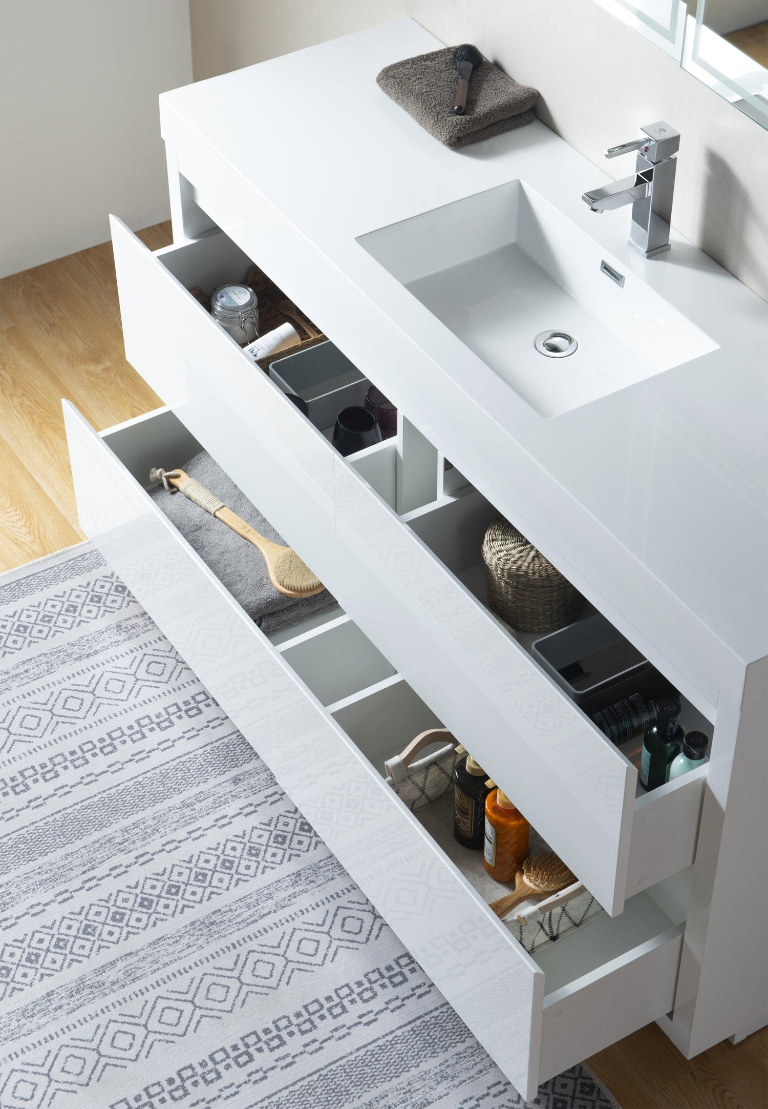 Annecy 60 in. W x 18.5 in. D x 32 in. H Bathroom Vanity in White with Single Basin Top in White Resin