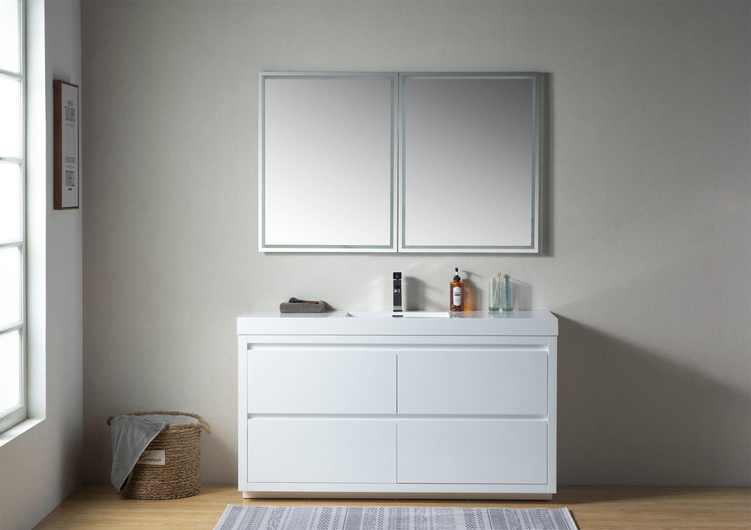 Annecy 60 in. W x 18.5 in. D x 32 in. H Bathroom Vanity in White with Single Basin Top in White Resin